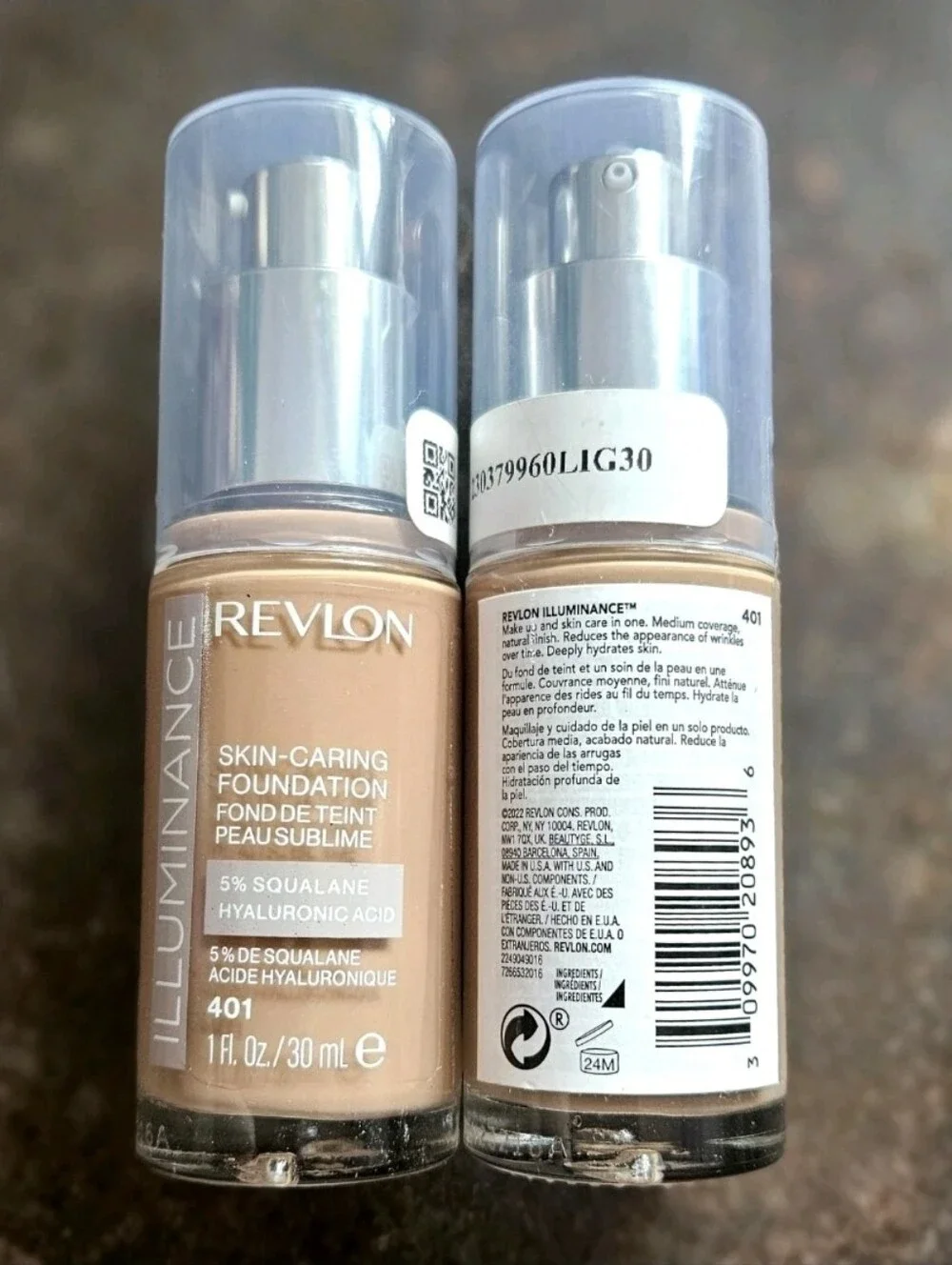 2 x Revlon 401 LIGHT COFFEE Illuminance Skin-Caring Foundation 1 oz ea NEW!